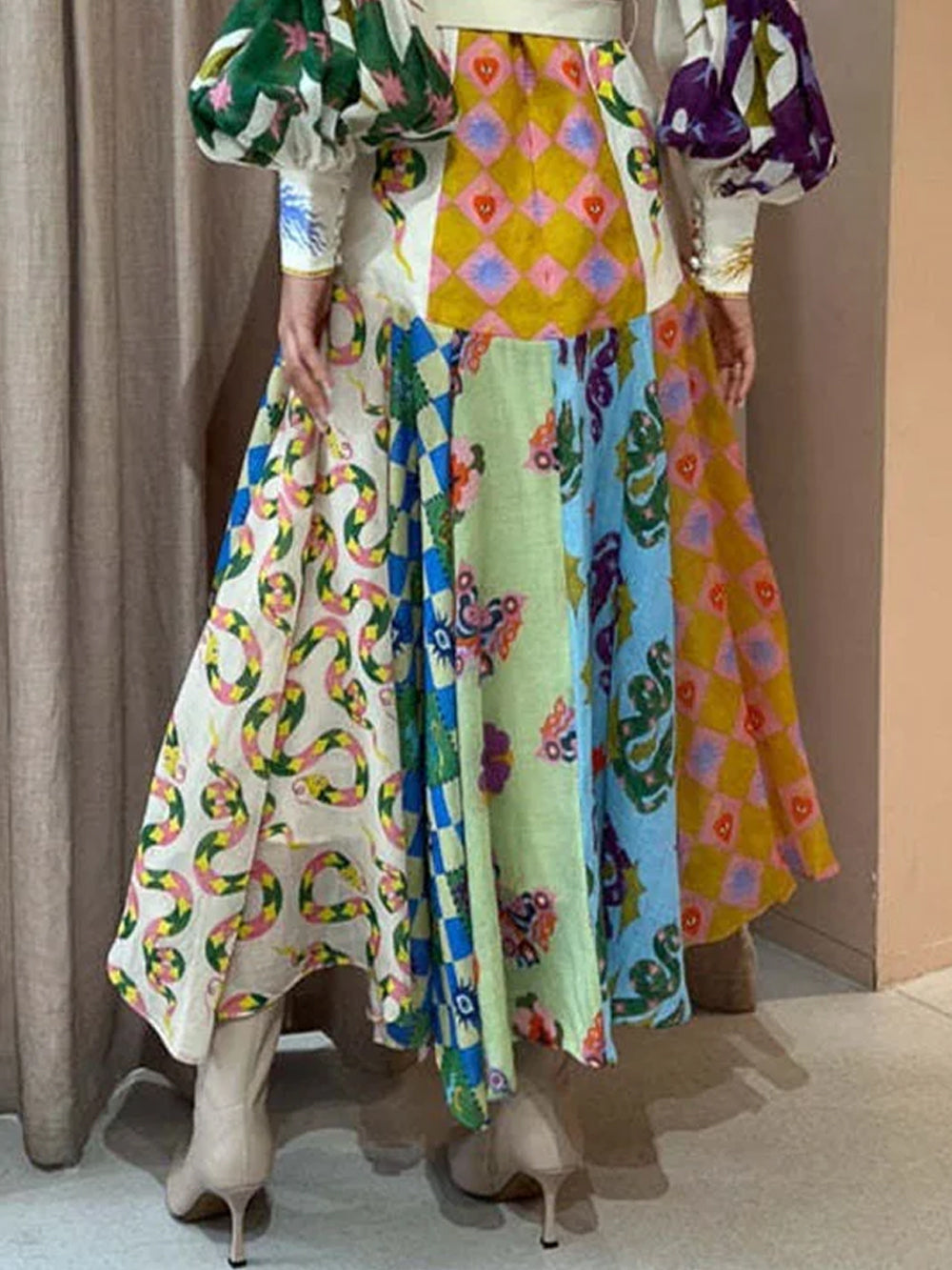 Mode graffiti ballong ärm lång oregelbunden klänning