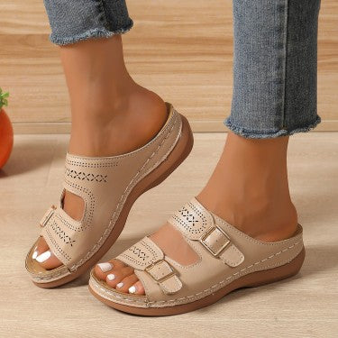 Adjustable Comfort Cutout Wedge Sandals