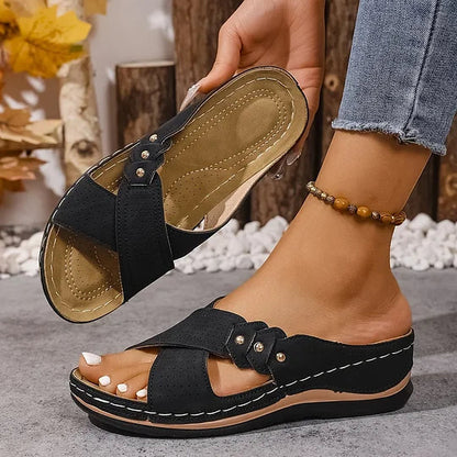 Women's Breathable Cross-Strap Comfort Wedge Sandals
