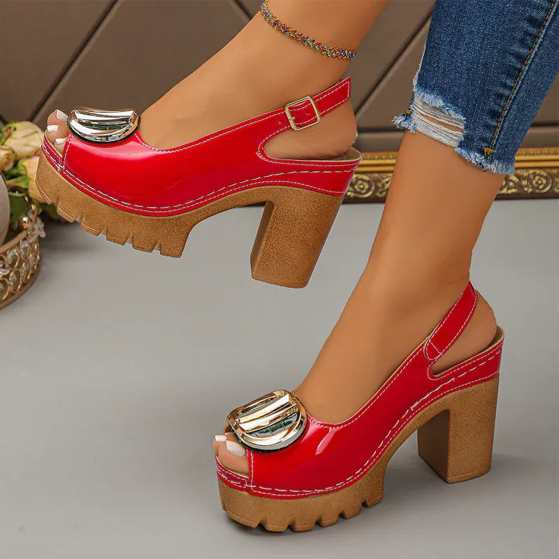 Chunky Heel Peep-Toe Slingback Sandals