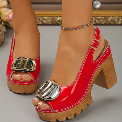 Chunky Heel Peep-Toe Slingback Sandals