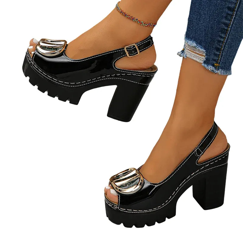 Chunky Heel Peep-Toe Slingback Sandals
