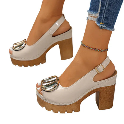 Chunky Heel Peep-Toe Slingback Sandals