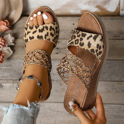 Braided Strap Platform Wedge Slide Sandals