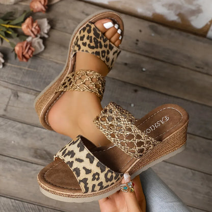 Braided Strap Platform Wedge Slide Sandals