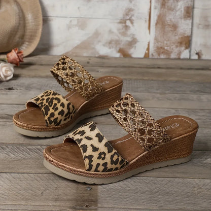 Braided Strap Platform Wedge Slide Sandals
